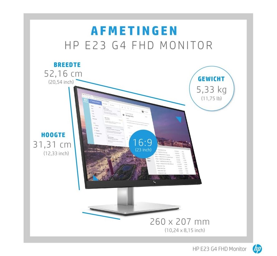 HP E-Series E23 G4 58,4 cm (23") 1920 x 1080 Pixels Full HD LCD Zwart, Zilver