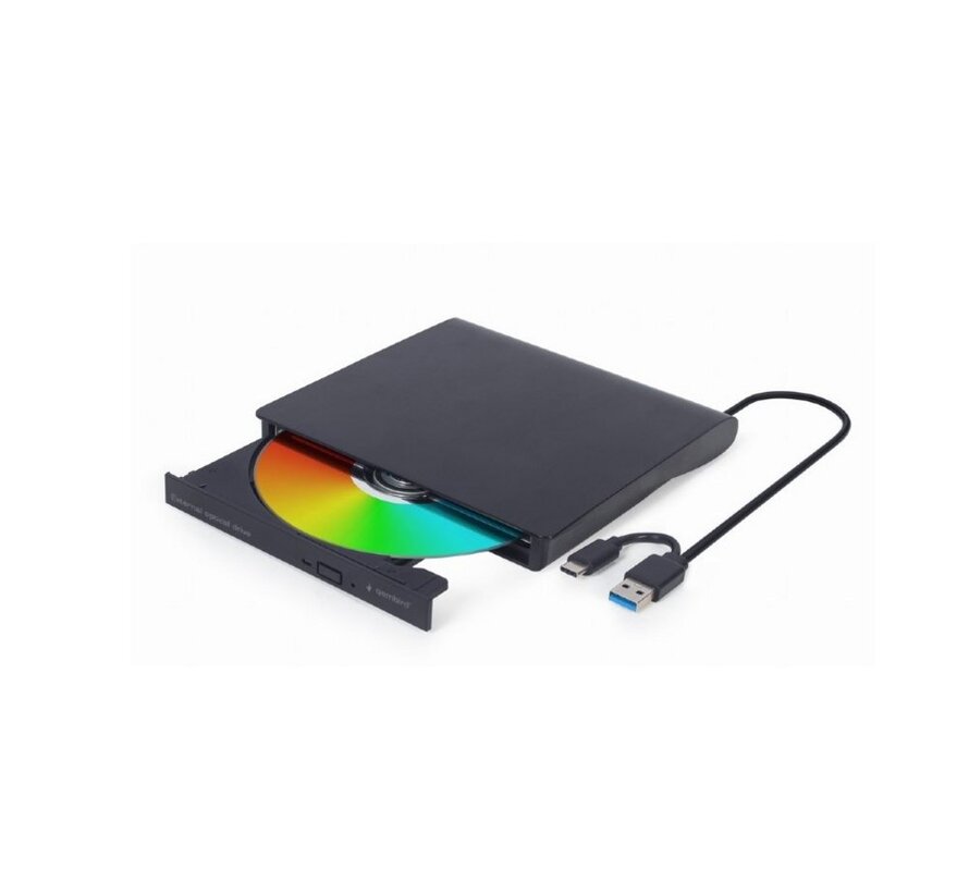 DVD-USB-03 | Externe CD/DVD Brander & Speler | USB & USB-C | Compact ontwerp | Zwart