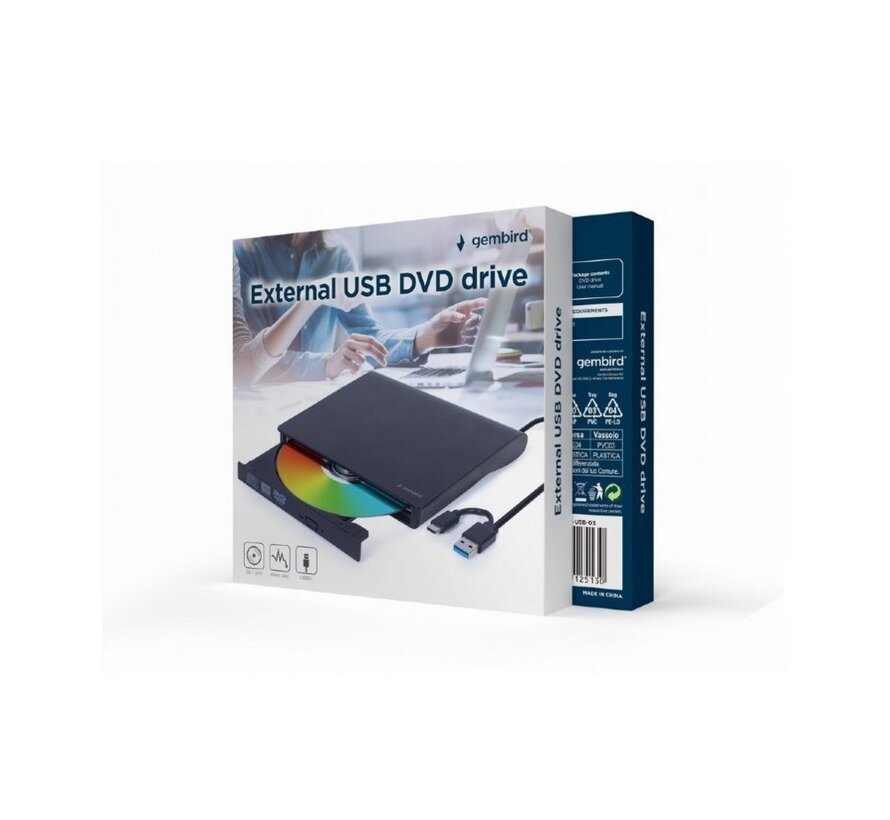 DVD-USB-03 | Externe CD/DVD Brander & Speler | USB & USB-C | Compact ontwerp | Zwart