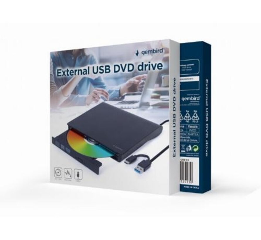 DVD-USB-03 | Externe CD/DVD Brander & Speler | USB & USB-C | Compact ontwerp | Zwart