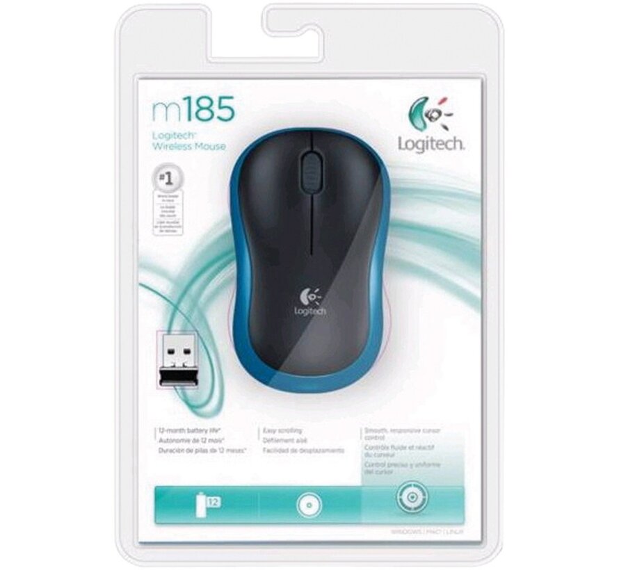 M185 | Draadloze Muis | Links- en Rechtshandig | RF | 1000 DPI | Zwart/Blauw