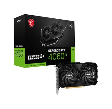 MSI GeForce RTX 4060 TI VENTUS 2X BLACK OC | 16GB GDDR6 VRAM | Videokaart | GPU | Nvidia