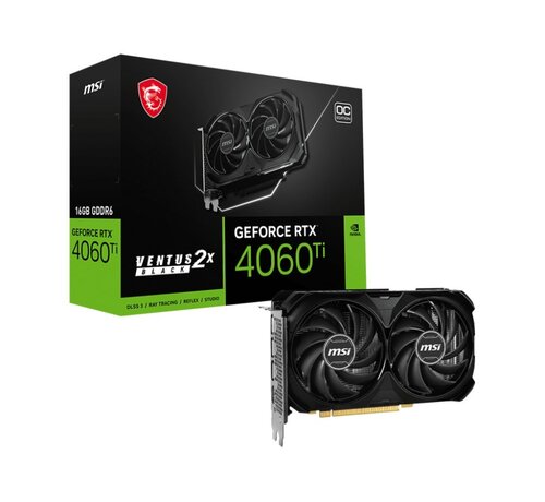 MSI GeForce RTX 4060 TI VENTUS 2X BLACK OC | 16GB GDDR6 VRAM | Videokaart | GPU | Nvidia