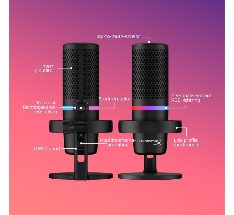 DuoCast | USB-microfoon | RGB-verlichting | Voor pc en console | Zwart