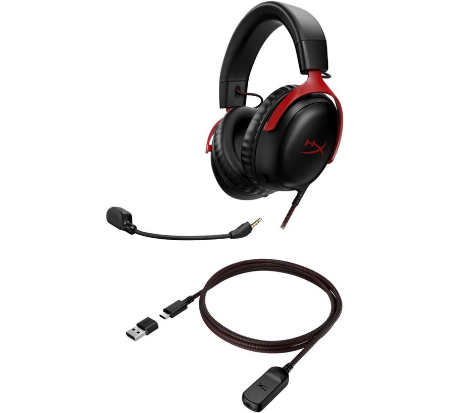 Cloud III | Bedrade Over-ear Gaming Headset | 3.5mm + USB-A + USB-C | Zwart/Rood