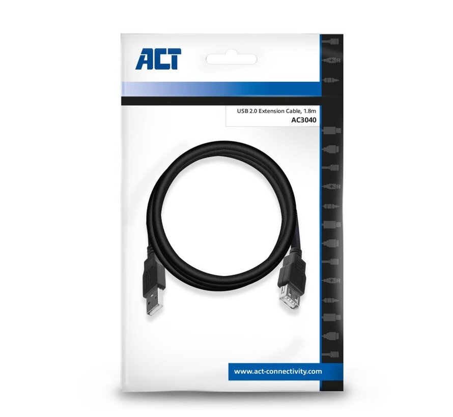 AC3040 USB-kabel 1,8 m USB 2.0 USB A Zwart