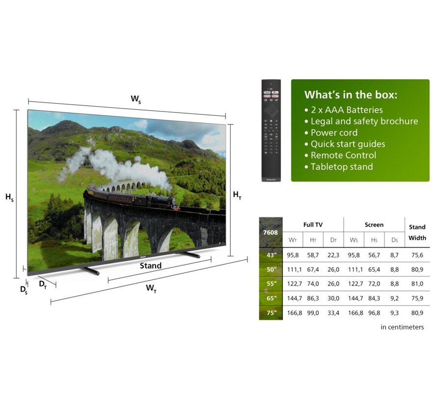 50PUS7608/12 50Inc 3840x2160 (4K) Smart CI+ 3 x HDMI