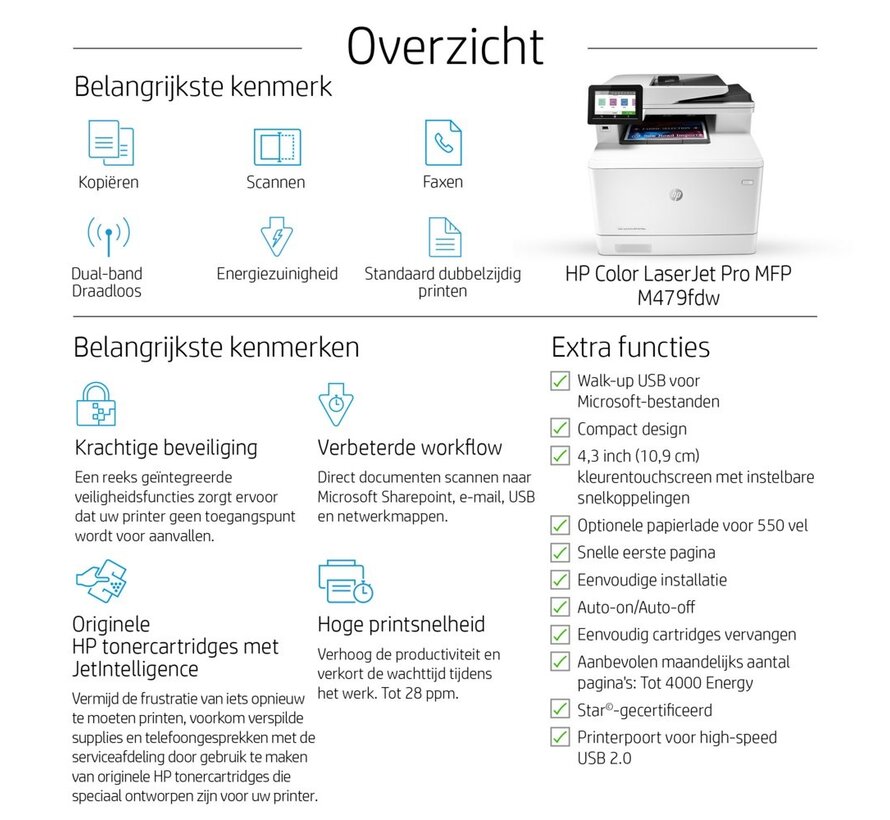 HP Color LaserJet Pro MFP M479fdw AiO Printer | 600 x 600 DPI | Wifi | Kleur