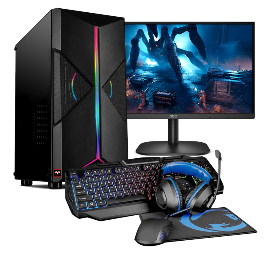 Pcman Game Pc Gravity - AMD Ryzen 5 5500GT - 8 GB - 240 GB SSD + Monitor + Headset + Muis + Toetsenbord met Windows 11 Pro