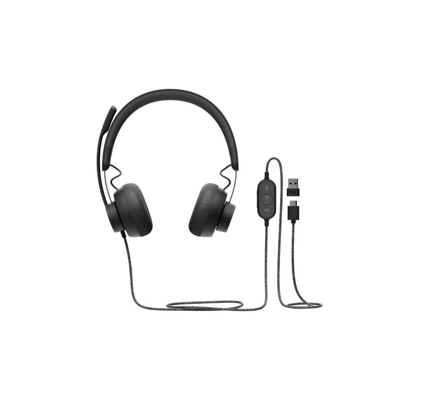 Zone | Bedrade On-ear Headset | USB-C & USB-A | Grafiet