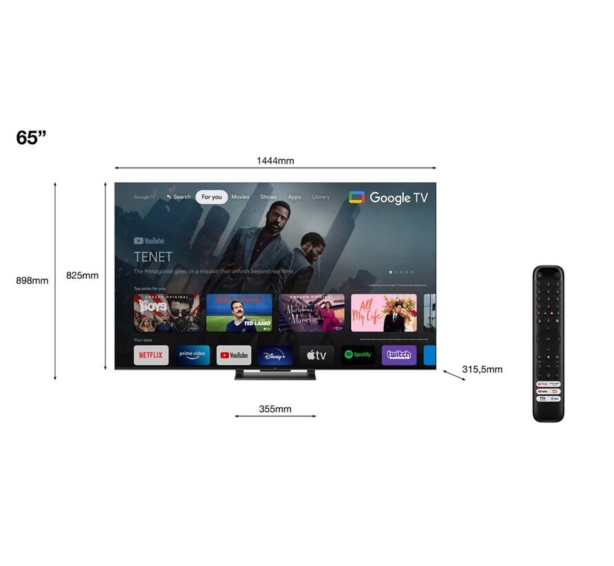 C74 | 65'' Ultra HD 4K | QLED Smart TV | Wifi | Google TV | Local Dimming | Dolby Vision | 144Hz