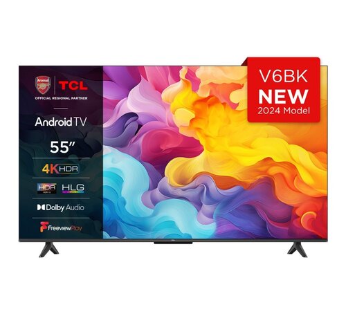 TCL 55V6B 55" | Ultra HD 4K LED Smart TV | Google TV + Wifi | HDR10 voor Levendige Beelden | Slank Design | 50Hz