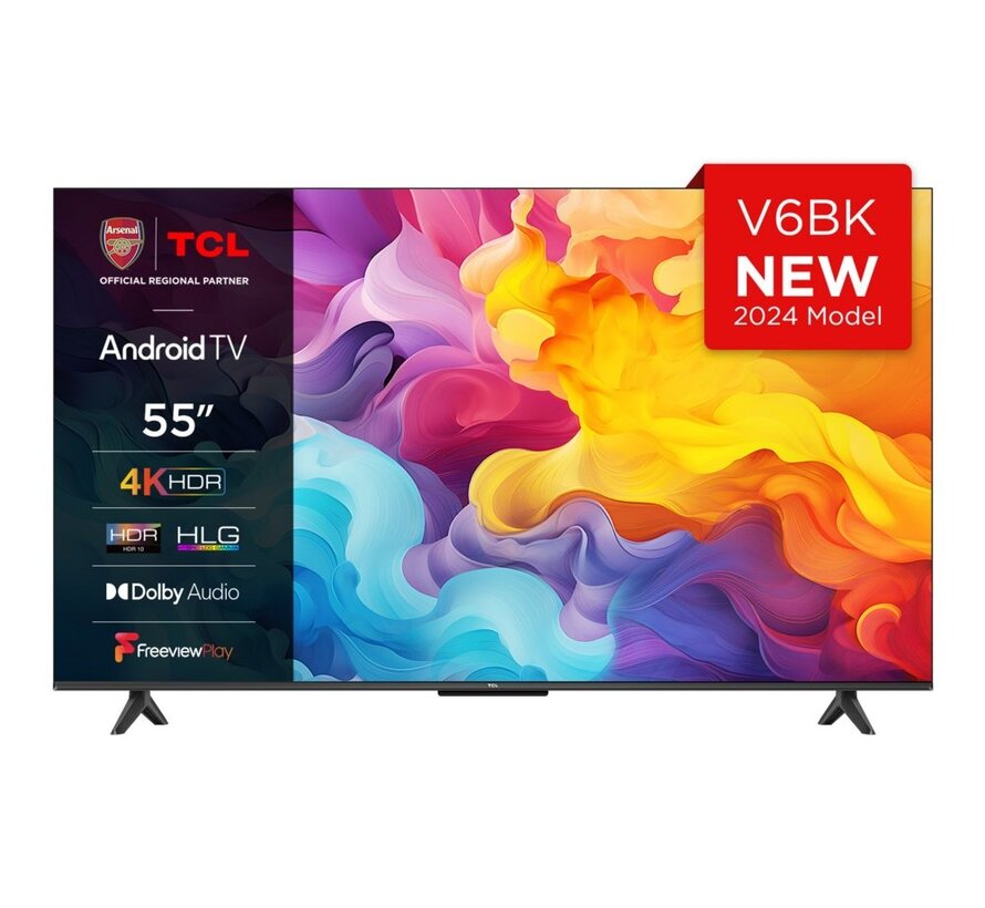55V6B 55" | Ultra HD 4K LED Smart TV | Google TV + Wifi | HDR10 voor Levendige Beelden | Slank Design | 50Hz