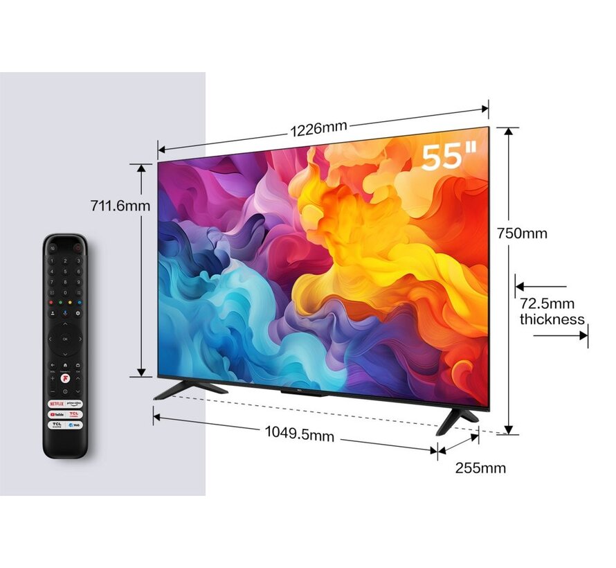 55V6B 55" | Ultra HD 4K LED Smart TV | Google TV + Wifi | HDR10 voor Levendige Beelden | Slank Design | 50Hz