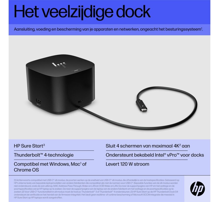 HP G4 Docking Station | Thunderbolt 120W | Zwart