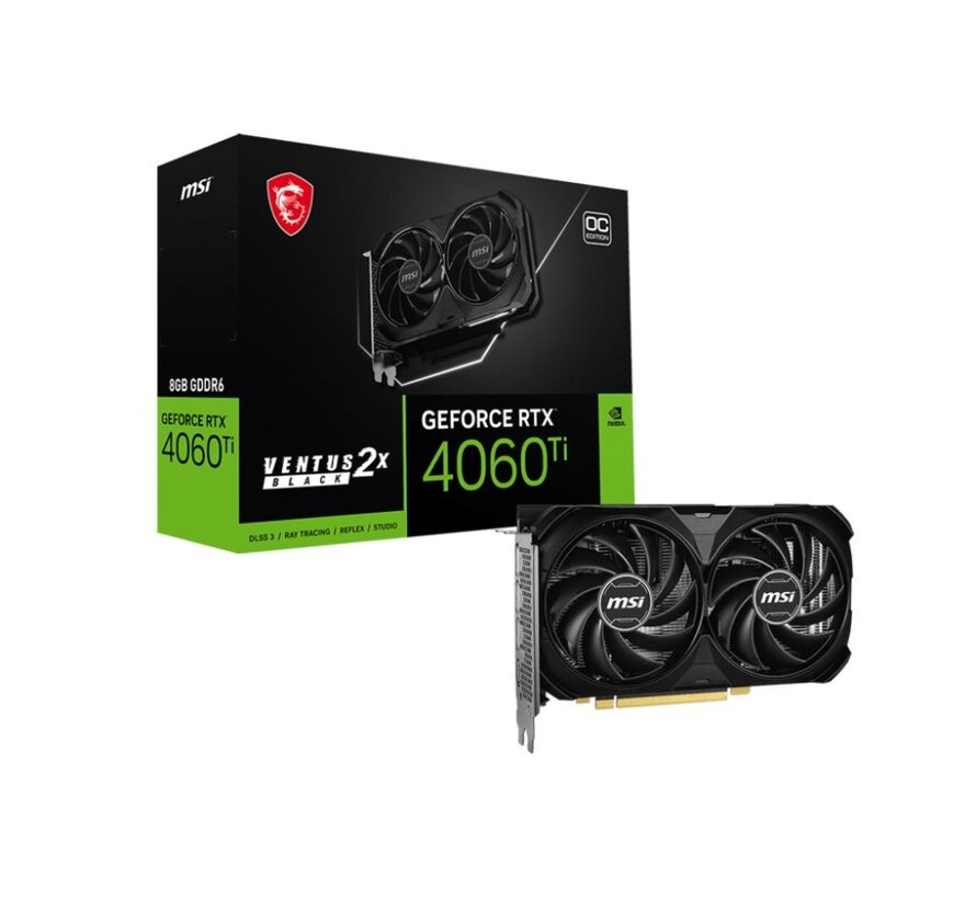 GeForce RTX 4060 Ti VENTUS 2X BLACK E1 OC | 8GB GDDR6 VRAM | Videokaart | GPU | Nvidia