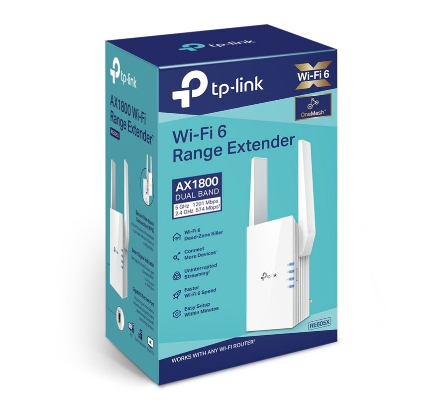 RE605X | Wi-Fi 6 Range Extender | Dual-band | 1800 Mbps | Gigabit Ethernet | Wit