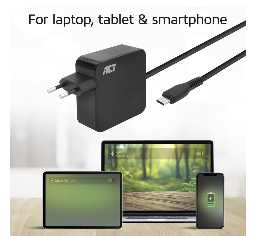 AC2010 | Universele USB-C Notebook Lader | 65 Watt PDP | 2 Meter