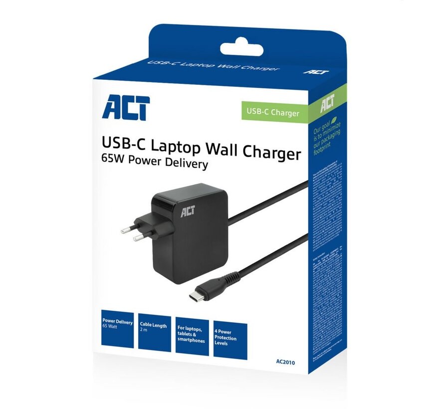 AC2010 | Universele USB-C Notebook Lader | 65 Watt PDP | 2 Meter