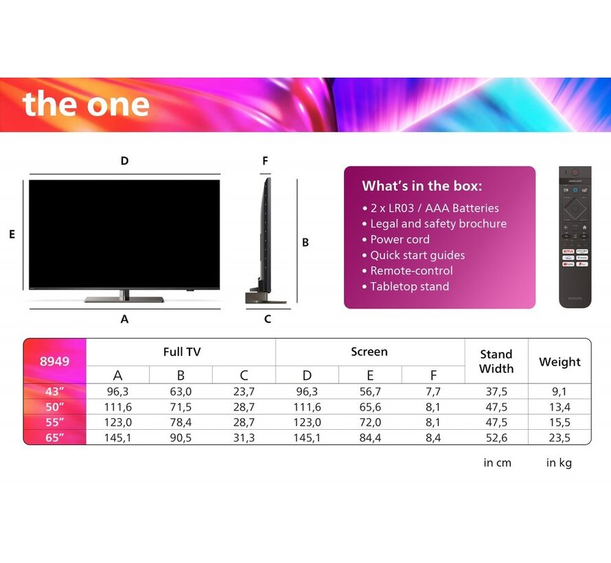 The One 75PUS8949/12 | 75'' Ultra HD 4K | LED Ambilight Smart TV | Wifi | Titan OS | HDR10+ | 144Hz