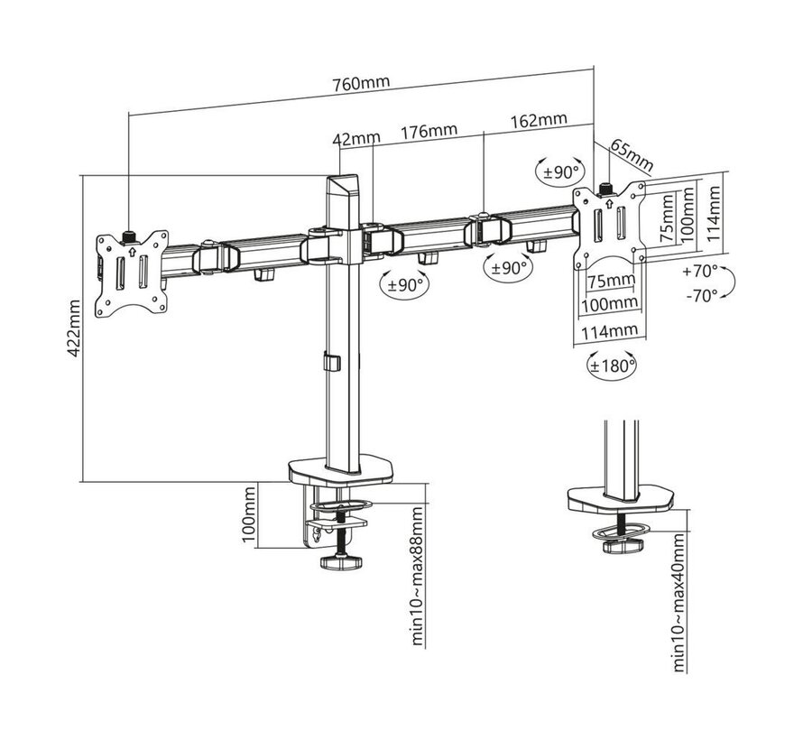 AC8336 flat panel bureau steun 81,3 cm (32") Klem/doorvoer Zilver