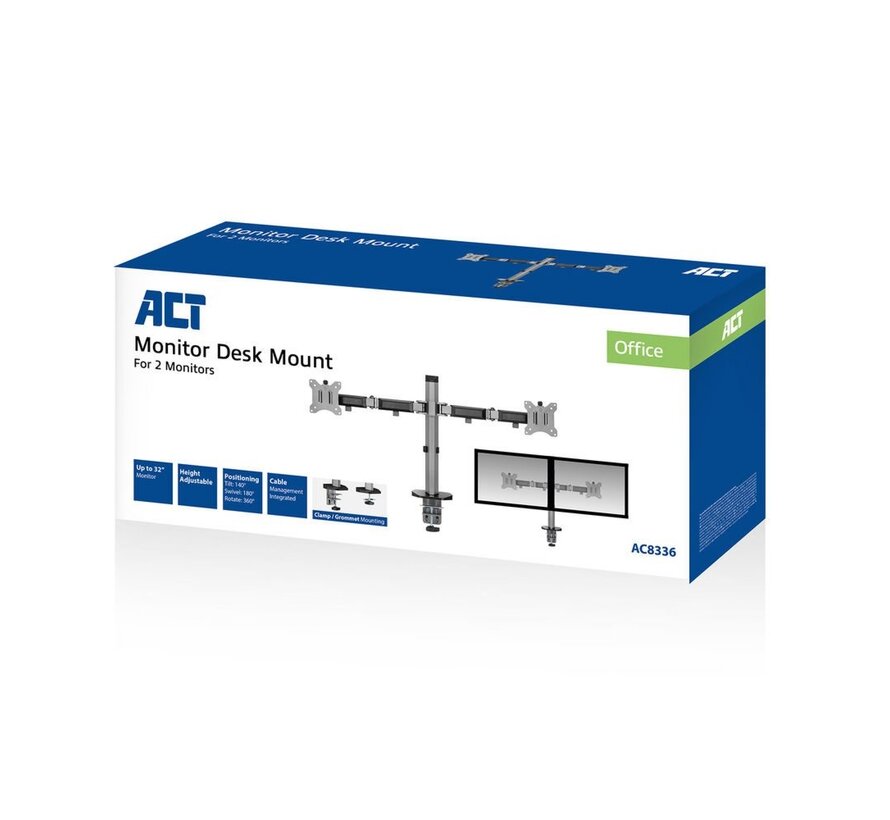 AC8336 flat panel bureau steun 81,3 cm (32") Klem/doorvoer Zilver