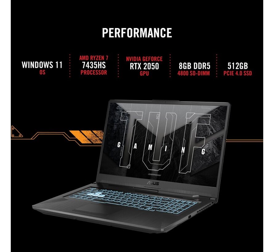 ASUS TUF Gaming A17 | 17.3" Full HD IPS 144Hz | AMD Ryzen 5 7535HS | 16GB DDR5 RAM | 512GB SSD | NVIDIA GeForce RTX 2050 | Windows 11 Professional