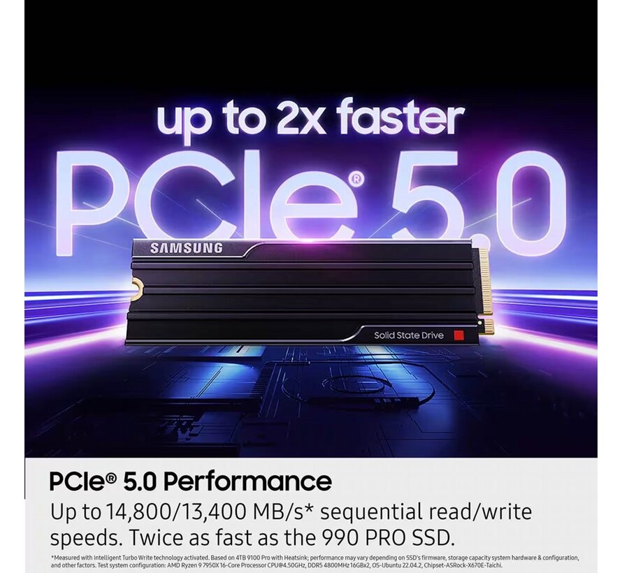 9100 PRO | 2TB NVMe SSD | M.2 | Gen5 | 14.700MB/s Lezen | 13.400MB/s Schrijven | Heatsink