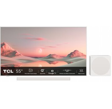 TCL NXTFRAME 55A300W Pro Wit 55" | Ultra HD 4K QLED Smart TV | Draadloze Soundbar en Subwoofer | Google TV + Wifi | HDR10+ | 120Hz | Refurbished Gold (refurbished)