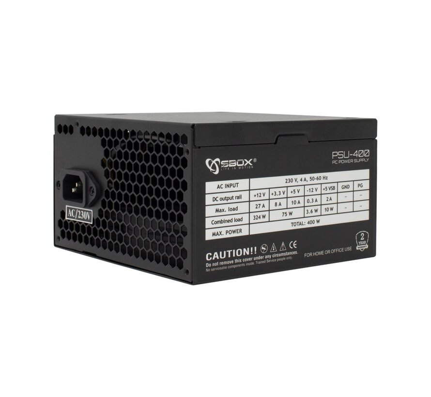 SBOX PSU-400/R Black Metal | 400 Watt ATX PSU | Power Supply | Voeding