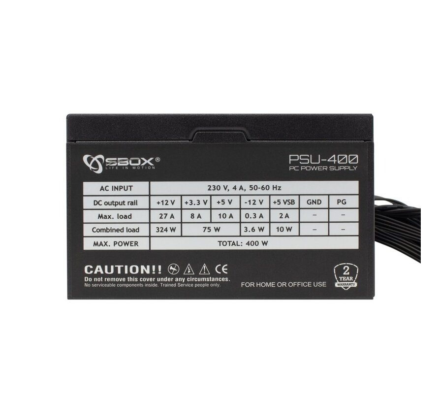 SBOX PSU-400/R Black Metal | 400 Watt ATX PSU | Power Supply | Voeding