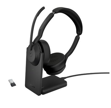 Jabra Evolve2 55 MS Stereo | Bluetooth & USB-A Headset | Met Oplaadhouder | Zwart | Voor Kantoor & Callcenter
