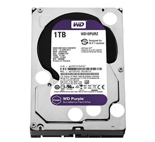 Western Digital Purple | 1000GB (1TB) 3.5" HDD | SATA III | 5400 rpm | Voor Surveillance