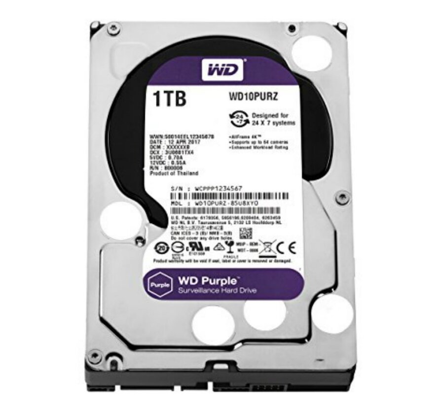 Purple | 1000GB (1TB) 3.5" HDD | SATA III | 5400 rpm | Voor Surveillance