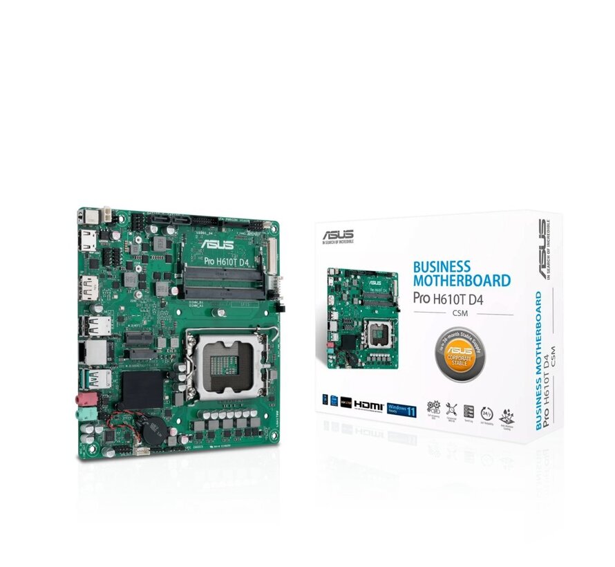 ASUS Pro H610T D4-CSM | Socket LGA 1700 | Intel H610 | 2xDDR4 | Mini-ITX | Moederbord