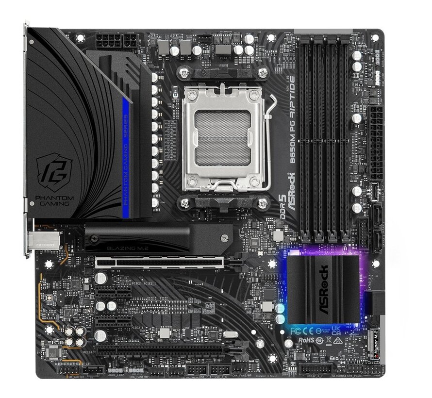 B650M PG Riptide | Socket AM5 | AMD B650 | 4xDDR5 | Micro-ATX | Moederbord
