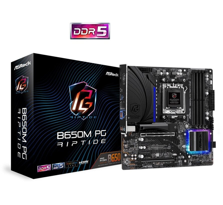 B650M PG Riptide | Socket AM5 | AMD B650 | 4xDDR5 | Micro-ATX | Moederbord