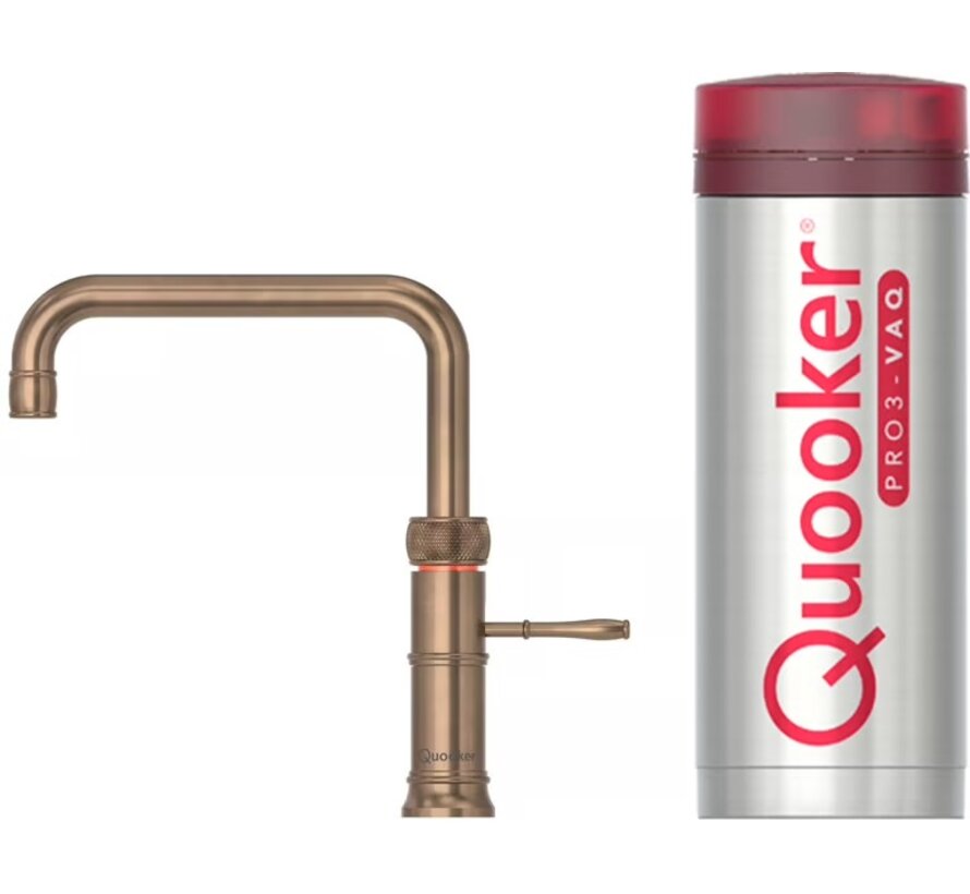Quooker Classic Fusion Square messing patina met COMBI+ boiler 3-in-1 kokend water kraan