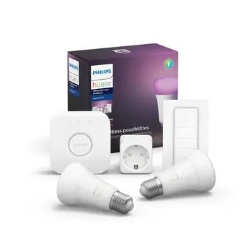 Philips Hue White and Color Starterkit (E27, 2 lampen, met Bridge 2.0, Dimmer en Stekker)