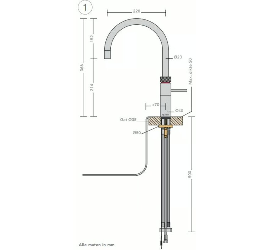 Quooker Fusion round met COMBI+ boiler 3-in-1 kokend water kraan Goud