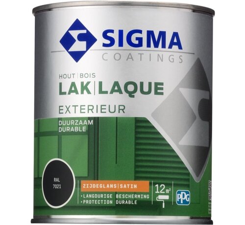 Sigma Houtlak Exterieur Zijdeglans - Glansbehoud - Droog na 1,5 uur - RAL 7021 - Grijs - 0.75L