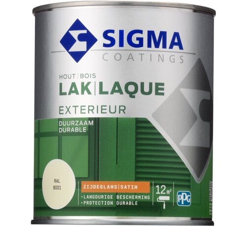 Sigma Houtlak Exterieur Zijdeglans - Glansbehoud - Droog na 1,5 uur - RAL 9001 - Wit - 0.75L