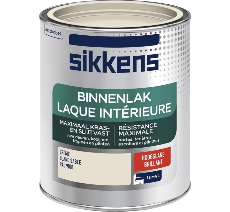 Sikkens - Binnenlak Hoogglans - RAL 9001 - 750 ML