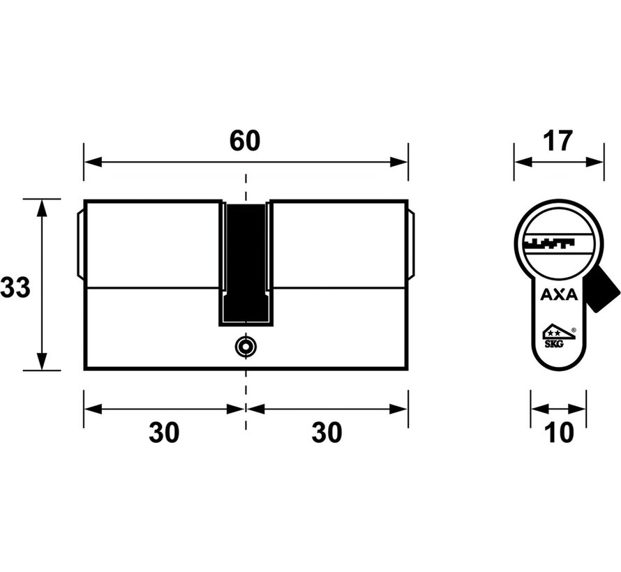 AXA Dubbel Cilinderslot - 30/30 mm - Comfort Security - Veiligheidscilinder Vernikkeld - SKG** - incl. 3 sleutels