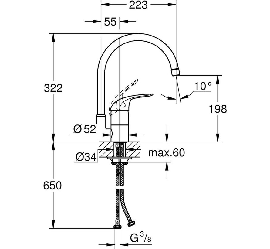 Grohe Euroeco keukenkraan met hoge C-uitloop chroom