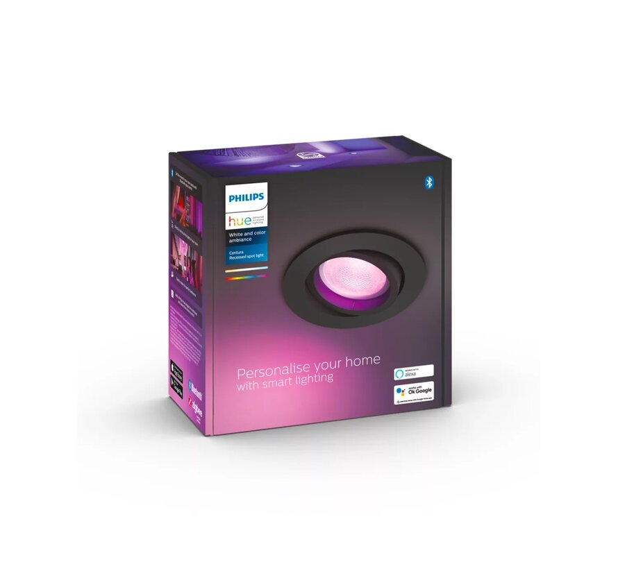 Philips Hue Centura Inbouwspot Rond (1-pack) Zwart – White & Color Ambiance, Dimbaar, GU10