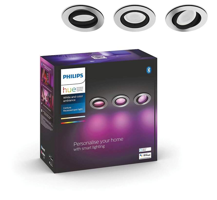Philips Hue GU10 Centura White Color Ambiance Inbouwspot 3-Pack Aluminium Rond