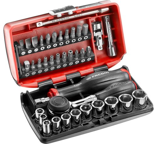 FACOM R.360NANOPB ratel R.360 met ultra compacte doppenset 6-kant 1/4" in opbergdoos 38-delig