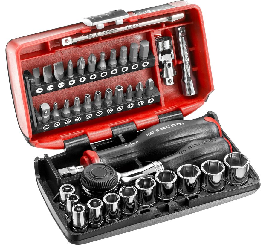 FACOM R.360NANOPB ratel R.360 met ultra compacte doppenset 6-kant 1/4" in opbergdoos 38-delig