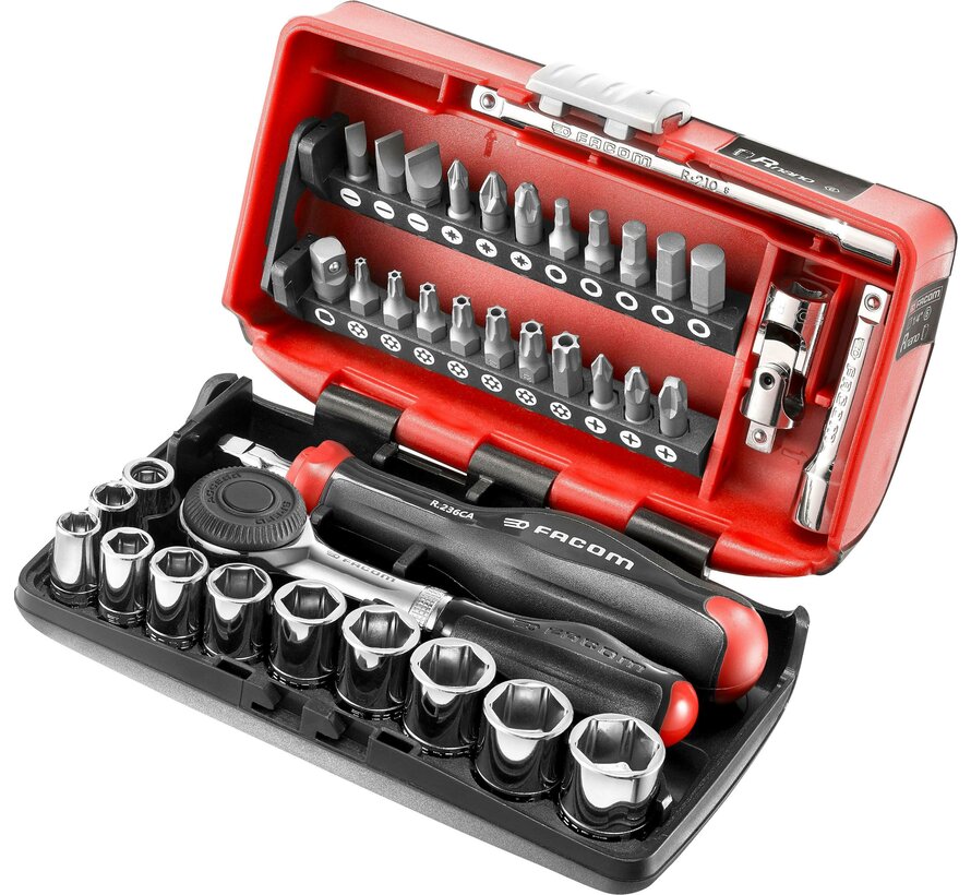 FACOM R.360NANOPB ratel R.360 met ultra compacte doppenset 6-kant 1/4" in opbergdoos 38-delig